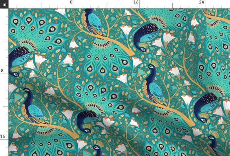 Peacock Upholstery Fabric Blue Peacock by Michaelzindell - Etsy