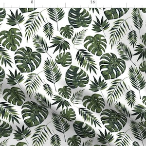Tropical Green Leaves Fabric - Tropical Leaves White By Mintpeony - Tropical Forest Leaves Cotton Fabric By The Yard With Spoonflower