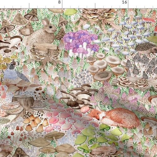 Mushroom Fabric Mushroom Garden by Rebecca Reck Art Etsy