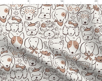 Pet Dogs Fabric - Doodle Pups Medium Scale by rocketandindigo - Warm Brown Westie Dalmation Chihuahua Fabric by the Yard by Spoonflower