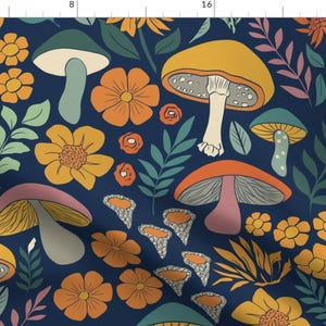 Woodland Mushrooms Fabric - Mushroom Magic by ketikayo - Whimsical Fall Dahlia Mushrooms Boho Botanicals Fabric by the Yard by Spoonflower