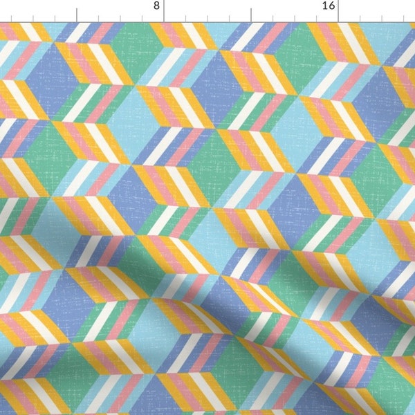 Colorful Geometric Fabric - Hexagonal Harmony by roochita - Retro Vintage Modern Geometric Contemporary Fabric by the Yard by Spoonflower