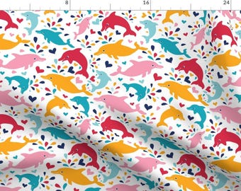 Dolphin Love Fabric - Colorful Dolphins Pattern By Oksancia - Rainbow Dolphin Nursery Decor Cotton Fabric By The Yard With Spoonflower