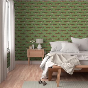 Fish Wallpaper - Brook Trout By Weavingmajor - Vintage Green Cabin Lodge Mountains Removable Self Adhesive Wallpaper Roll by Spoonflower image 5