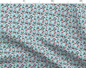 Birds Fabric - Christmas Birds In Snow Blue Mini By Heleen Vd Thillart- Vintage Style Winter Bird Cotton Fabric By The Yard With Spoonflower
