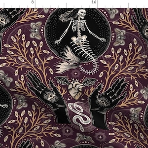Mermaid Skeleton Fabric - Phantasmagoria by misentangledvision - Gothic Hands Eyes Scary Spooky Fabric by the Yard by Spoonflower