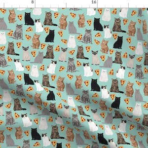 Green Pizza Cat Fabric - Pizza Cats Mint Cat Lady Fabric Cute Food Pizzas By Petfriendly - Cat Cotton Fabric By The Yard With Spoonflower