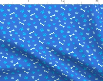 Blue Dog Paw Print Fabric - Doggie Paws Bones By Dalesimpsondesign - Dogbone Puppy Pets Cotton Fabric By The Yard With Spoonflower