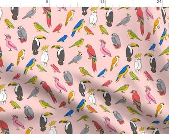 Parrots Fabric - Parrot Tropical Rainforest Bird Fabric Parrots Blush By Andrea Lauren - Parrots Cotton Fabric By The Yard With Spoonflower