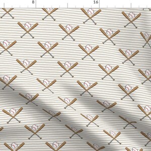 Baseball Fabric - Baseball Bats On Stripes Tan By Littlearrowdesign- Baseball Bat Sports Ball Boy Cotton Fabric By The Yard With Spoonflower