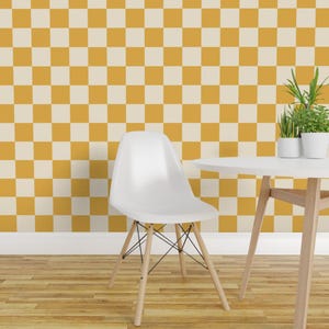 Papel pintado autoadhesivo de cuadros amarillos retro - Tablero de ajedrez - Decoración de pared removible - Cuadros amarillo mostaza de emswhimsicalwonders