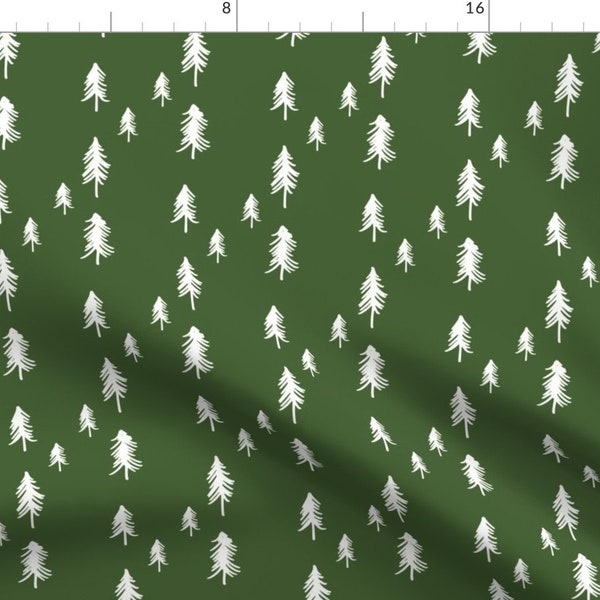 Pine Tree Fabric - Pine Tree - Green By Mulberry Tree - Pine Tree Green White Botanical Woodland Cotton Fabric By The Yard With Spoonflower