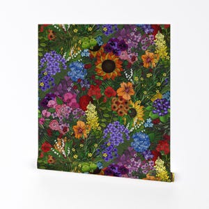 Maximalist Floral Removable Peel and Stick Wallpaper - Lush Wildflowers Botany - Wall Art Wall Decor - Botanical by irishvikingdesigns