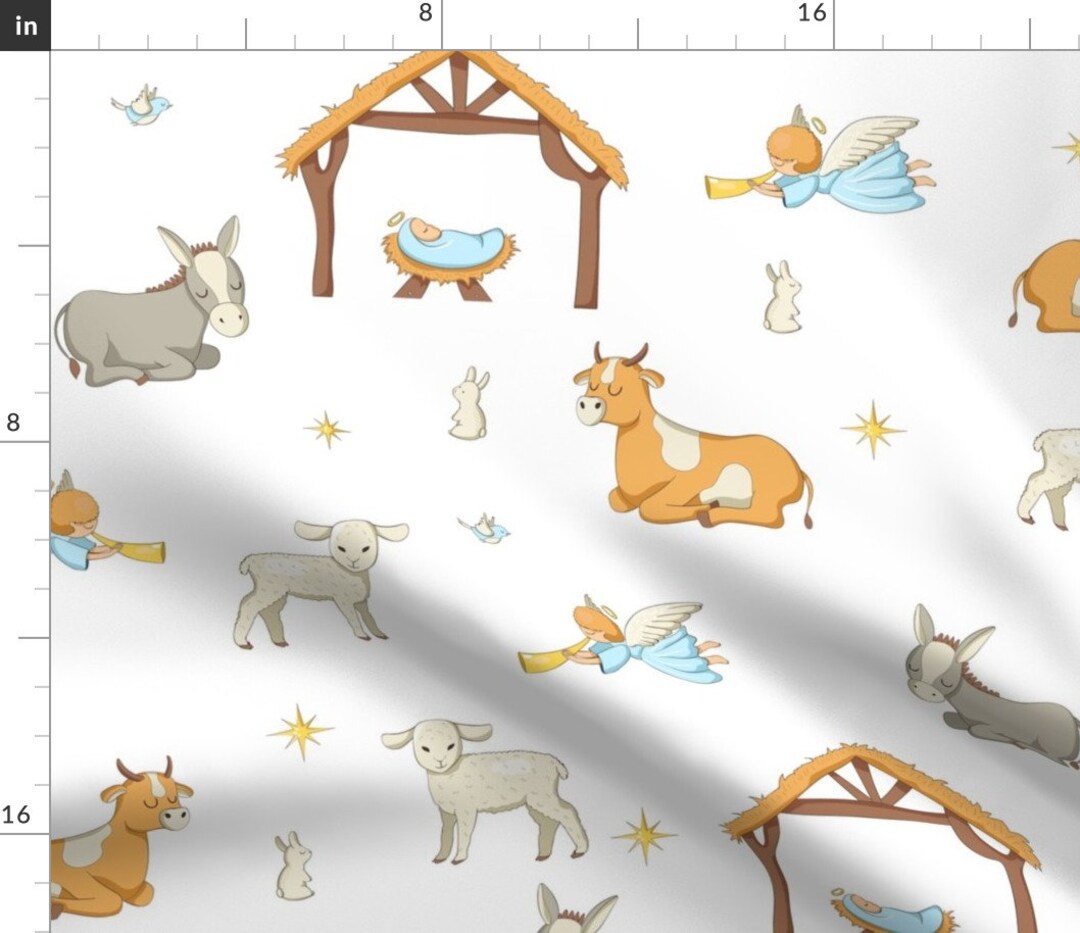 Christmas Nativity Fabric Christmas Nativity by Dailymiracles Stars Christmas Pastels Cow