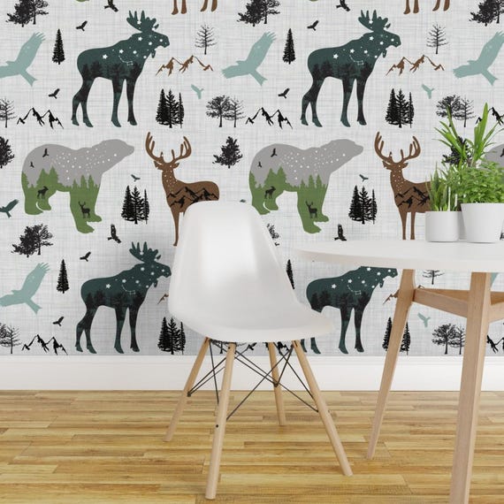 Woodland Wallpaper - Forest Animals On Linen By Karolina Papiez - Custom Printed Removable Self Adhesive Wallpaper Roll by Spoonflower