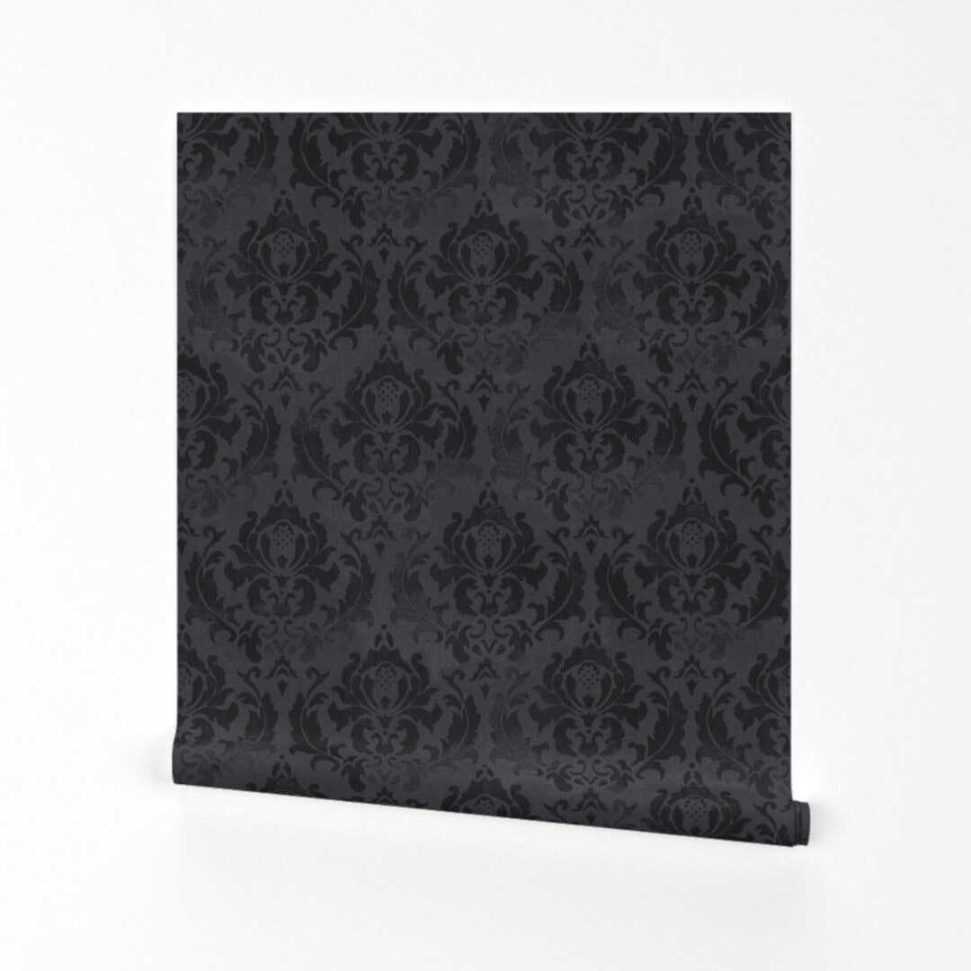 Gothic Damask Wallpaper Damask Noir by Whateverworks Moody Victorian Gray Black Removable Peel