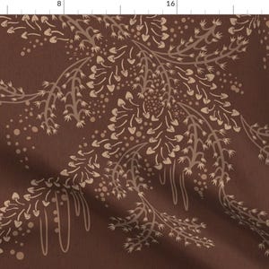 Autumn Branches Fabric - Mushroom Hunting by shellyreneedesigns - Autumnal Fall Trees Elegant Rust Red  Fabric by the Yard by Spoonflower