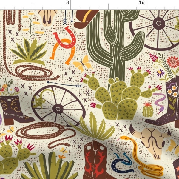 Western Fabric - Desert Cowboy // Large By Ramarama - Snakes Cowboy Boots Lasso Cactus Green Boys Cotton Fabric By The Yard With Spoonflower