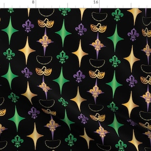 Mardi Gras Fabric - Mardi Gras Pattern By Holidayheartsdesigns - Black Yellow Purple Green Mask Cotton Fabric By The Yard With Spoonflower