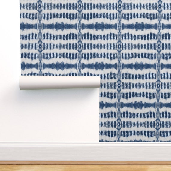 Peel-and-Stick Removable Wallpaper Shibori Indigo Blue Stripes Navy Geometric Peel-and-Stick Removable Wallpaper Shibori Indigo Blue Stripes Navy Geometric