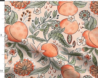 Stone Fruit Fabric - Justpeachy3 By Fineapple Pair - Peach Green Feminine Soft Floral Plants Cotton Fabric By The Yard With Spoonflower