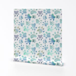 Paw Prints Wallpaper - Paw Prints - Blue By Emerysmithstudio - Cat Dog Cute Pets Blue Removable Self Adhesive Wallpaper Roll by Spoonflower