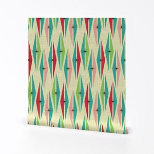 Diamonds Wallpaper - Two Tone Diamonds And Starbursts By Studioxtine - Atomic Retro Removable Self Adhesive Wallpaper Roll by Spoonflower
