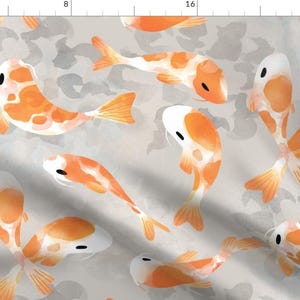 Koi Fish Fabric - Japanese Koi Fish By Tarynosaurus - Koi Fish Pond Japanese Orange Gray White Cotton Fabric By The Yard With Spoonflower