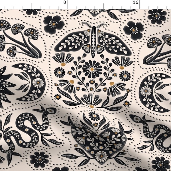 Folk Art Designs Fabric - Folk Flash Tattoo by garabateo - Flowers Leaves Heart Sun Folk Art Traditional  Fabric by the Yard by Spoonflower