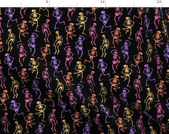 Whimsigoth Fabric - Spooky Skeleton Dance by spookishdelight - Halloween Skeleton Skull Dance Party Creepy Fabric by the Yard by Spoonflower