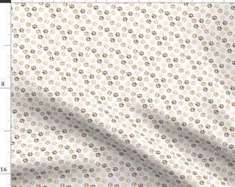 Neutral Paw Prints Fabric - Dog Paws Brown Small Print By Karwilbedesigns - Cat Dog White Brown Cotton Fabric By The Yard With Spoonflower