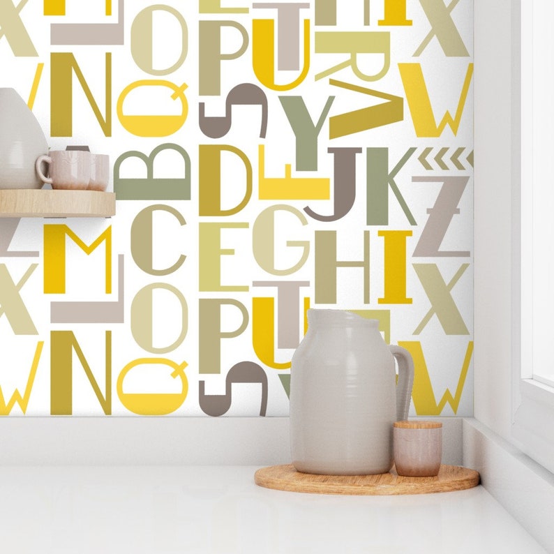 Gender Neutral Wallpaper Abc Mustard by Analinea Gender Etsy