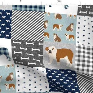English Bulldog Fabric-English Bulldog Pet Quilt B Fabric Quilt Dog Breed Cheater By Petfriendly- Cotton Fabric By The Yard With Spoonflower image 1