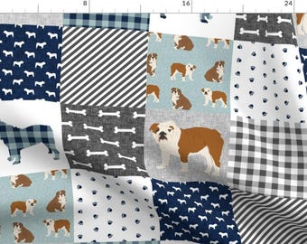 English Bulldog Fabric-English Bulldog Pet Quilt B Fabric Quilt Dog Breed Cheater By Petfriendly- Cotton Fabric By The Yard With Spoonflower