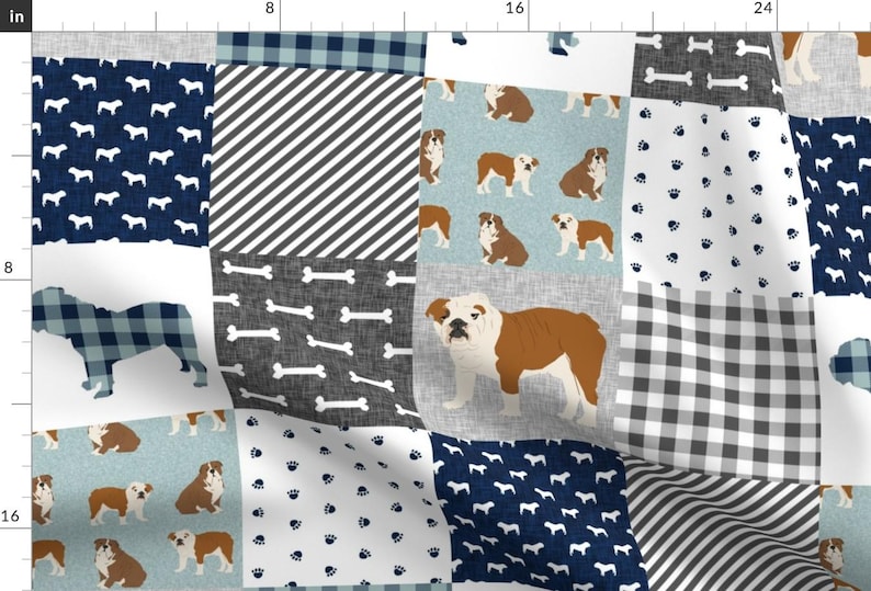 English Bulldog Fabric-English Bulldog Pet Quilt B Fabric Quilt Dog Breed Cheater By Petfriendly- Cotton Fabric By The Yard With Spoonflower image 1