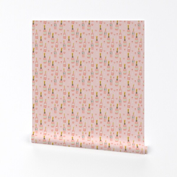 Wine Wallpaper - Rosé All Day Wine Brunch Pink By Charlottewinter - Custom Printed Removable Self Adhesive Wallpaper Roll by Spoonflower