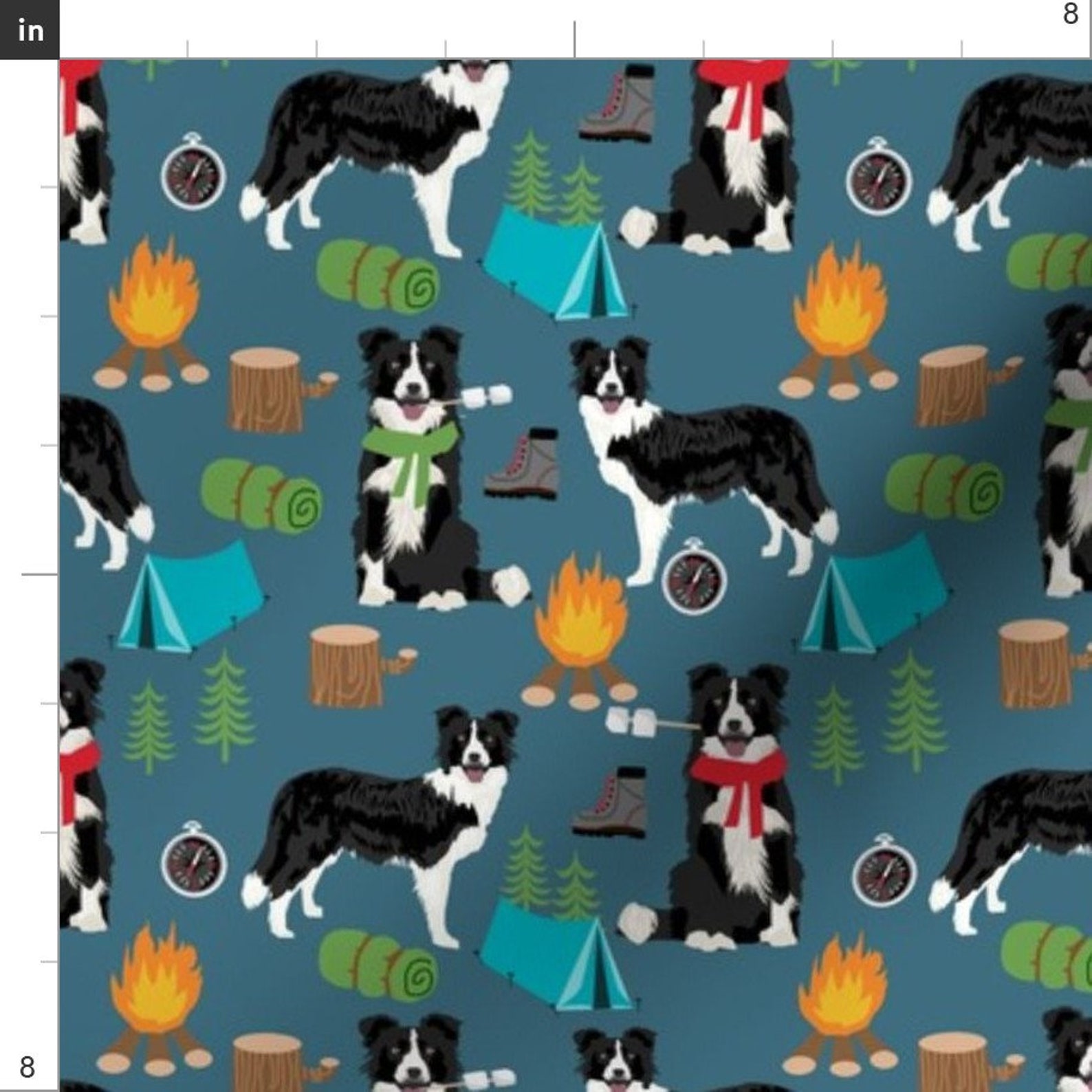 Border Collie Fabric Border Collie Camping by Petfriendly - Etsy