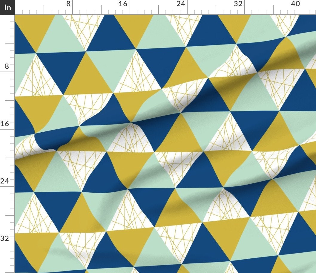 Navy Quilt Fabric Navy Mustard Mint Triangle Cheater Quilt Etsy