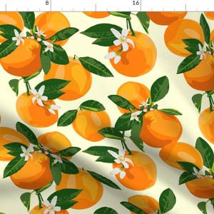 Oranges Fabric - Oranges And Blossoms On Cream Ii By Kaileyhawthorn- Citrus Fruit summer tropical Cotton Fabric By The Yard With Spoonflower