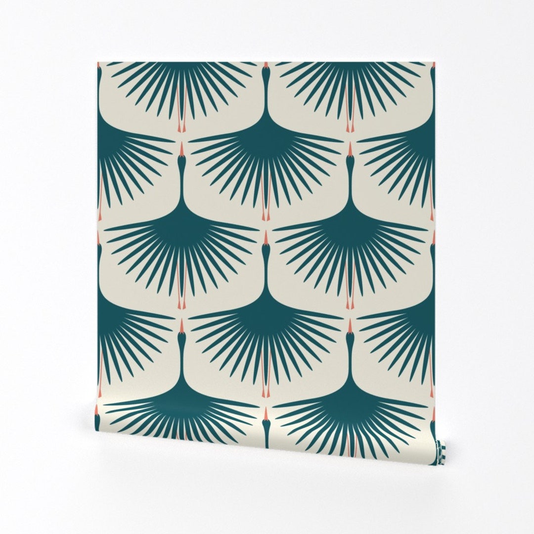 Art Deco Wallpaper Art Deco Swans by Katerhees Art Deco Teal Beige — free download