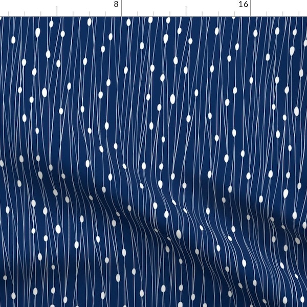 Blue Fabric - Geometric Lines Navy Blue by heatherdutton -  Abstract Geometric Linear Dot Stripe Navy Blue Fabric by the Yard by Spoonflower