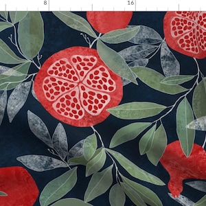 Pomegranate Fabric - Pomegranates On Navy by lavish_season - Summer Botanical Modern Garden Pomegranates Fabric by the Yard by Spoonflower