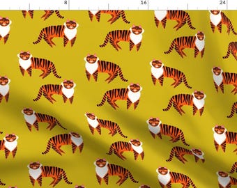 Mustard Tiger Fabric - Tigers By Emilyrosethomson - Tiger Kitsch Animal Jungle Nursery Cotton Fabric By The Yard With Spoonflower