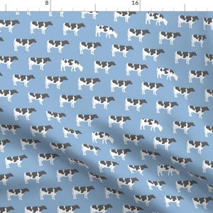 Cows Fabric - Cows On Blue - Farm Fabric By Littlearrowdesign - Cows Nursery Decor Blue Black Cotton Fabric By The Yard With Spoonflower
