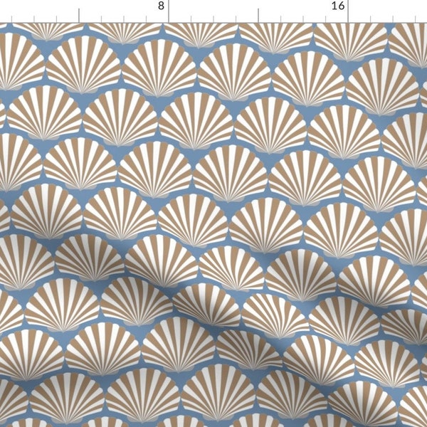 Shells Fabric - Cape Cod by surelstudio - Blue Nautical Sand Art Deco Coastal Seaside Beach House Scallop  Fabric by the Yard by Spoonflower