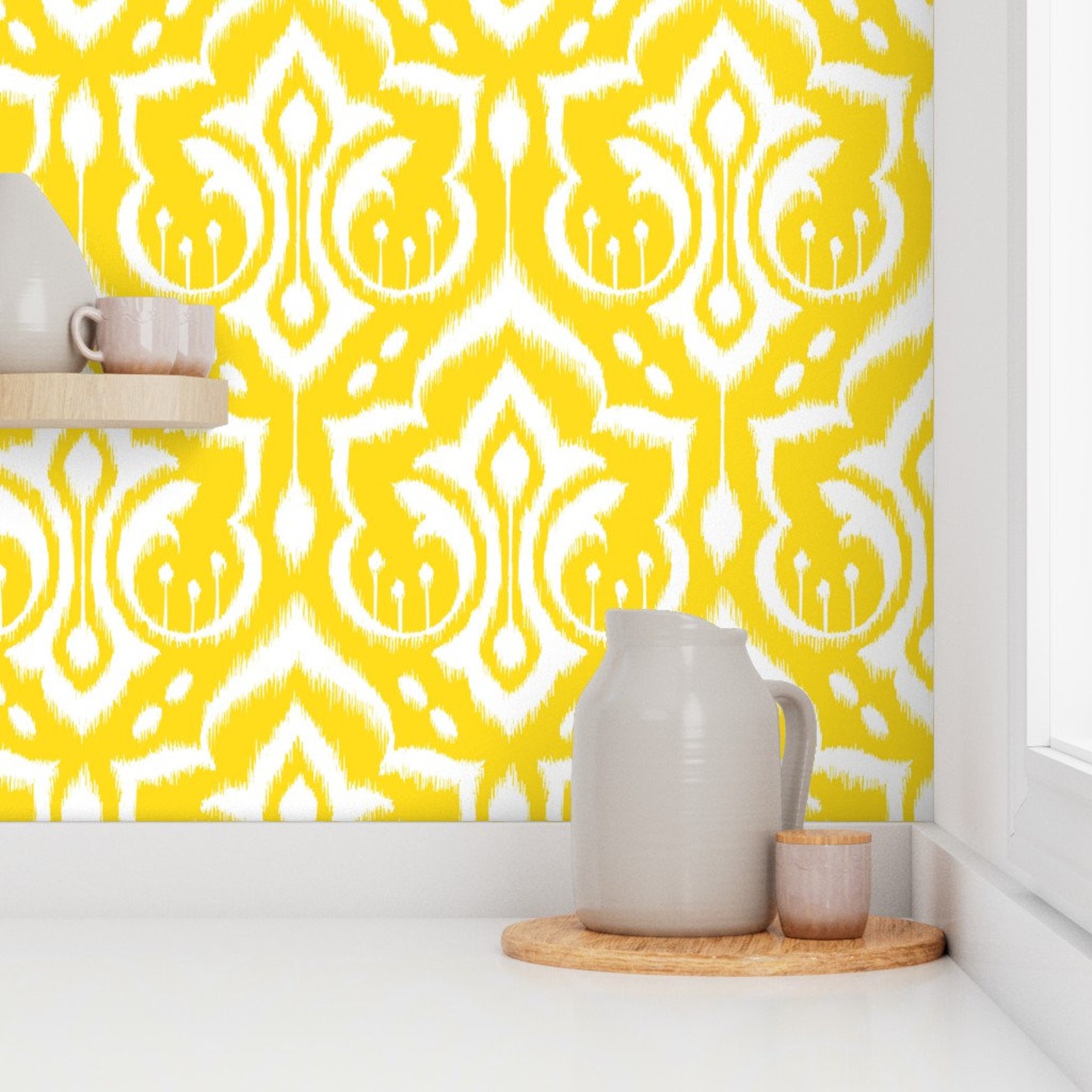 Yellow Damask Wallpaper Sunshine Damask Yellow by Etsy