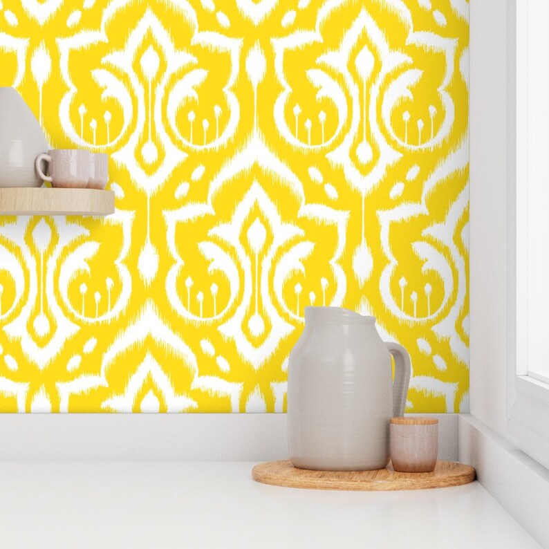 Yellow Damask Wallpaper Sunshine Damask Yellow by Etsy