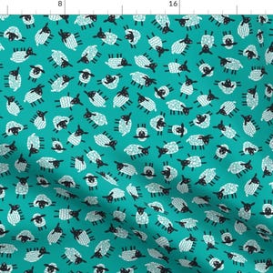 Sheep Fabric - Little Ditsy Sheep Teal Blue By Heleen Vd Thillart- Sheep Cute Baby Animal Nursery Cotton Fabric By The Yard With Spoonflower
