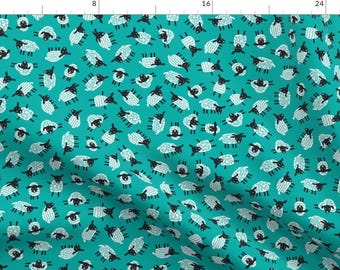 Sheep Fabric - Little Ditsy Sheep Teal Blue By Heleen Vd Thillart- Sheep Cute Baby Animal Nursery Cotton Fabric By The Yard With Spoonflower