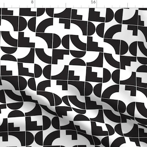 Shapes Black Geometric Fabric - Memphis Shapes By Tramake - Shapes Black And White Grid Geo Cotton Fabric By The Yard With Spoonflower